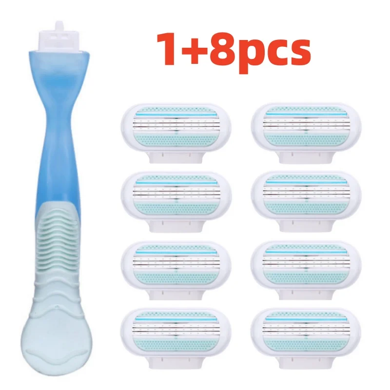

(1 handle + 8 blades) Women's safety razor blades face/legs/armesids/bikini beauty hair removal shaving compatible razor