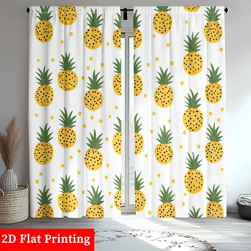 Tropical Pineapple Print Curtains 2pcs Boho Style Window Drapery Panels for Living Room Bedroom Decoration Summer Home Decor