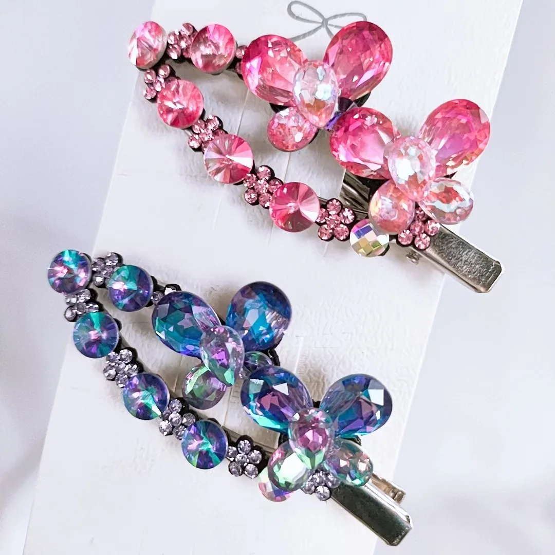 The new crystal butterfly hairpin edge clip set auger delicate temperament lady headdress top clip