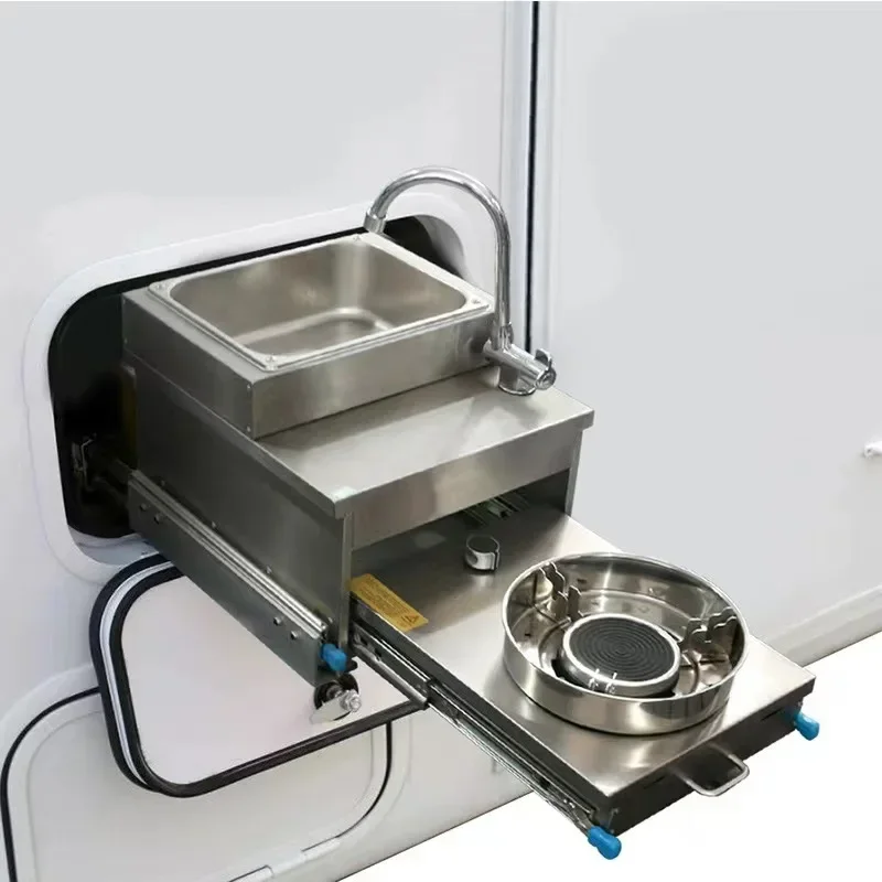 Camper Pull-Out Kitchen Sink of Motorhome with Foldable Faucet  Hob for Camper Electronic Ignition Outdoor Sink & Stove