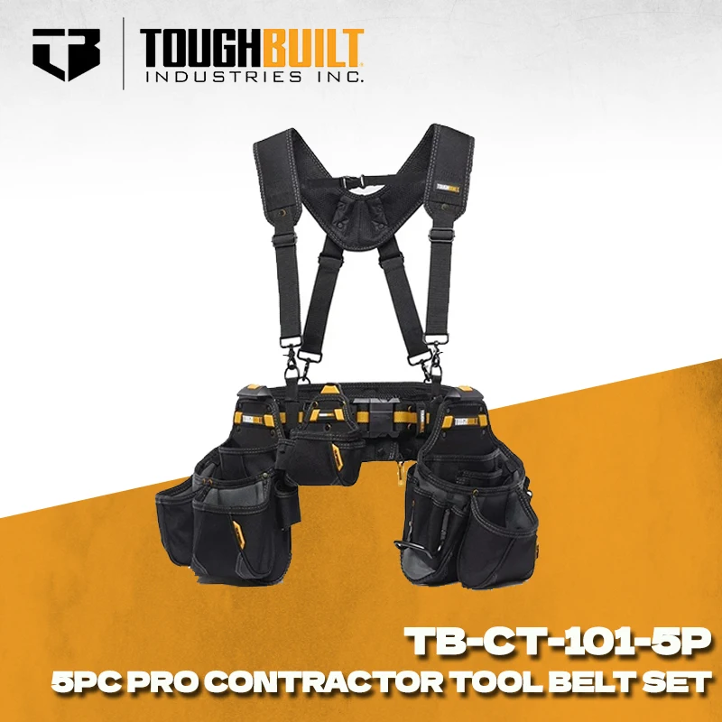 TOUGHBUILT TB-CT-101-5P 5pc Pro Contractor Tool Belt Set Waist Bag Belt Shoulder Strap Power Tool Accessories