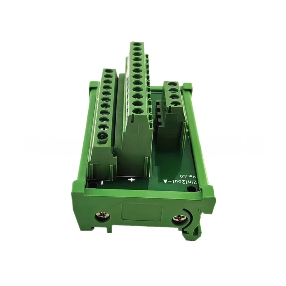 Green PVC Power Splitter Terminal Block For 35mm DIN Rail Featuring 2 Input 12 Output Design For Industrial Control Panels