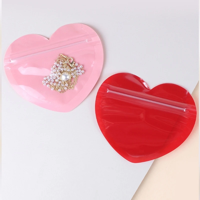 50pcs/100Pcs Bag Heart Shaped Self Sealing Jewelry Pouches Bag plastic Durable Zipper Lock Convenient Packaging Bags