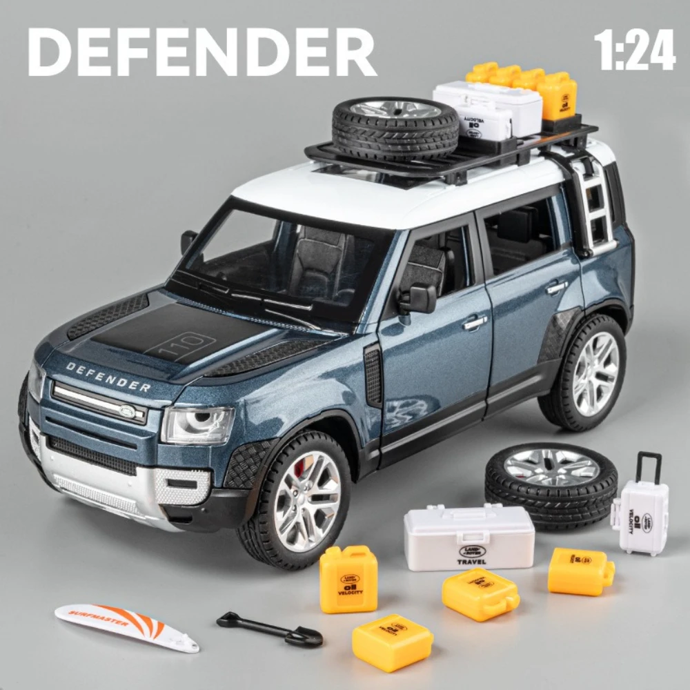 Maßstab 1:24 Land Rover Defender Range Rover Stoßdämpfung Zurückziehen Türen Geöffnete Off-Road-Metallautos Modelle für Jungen Geschenke