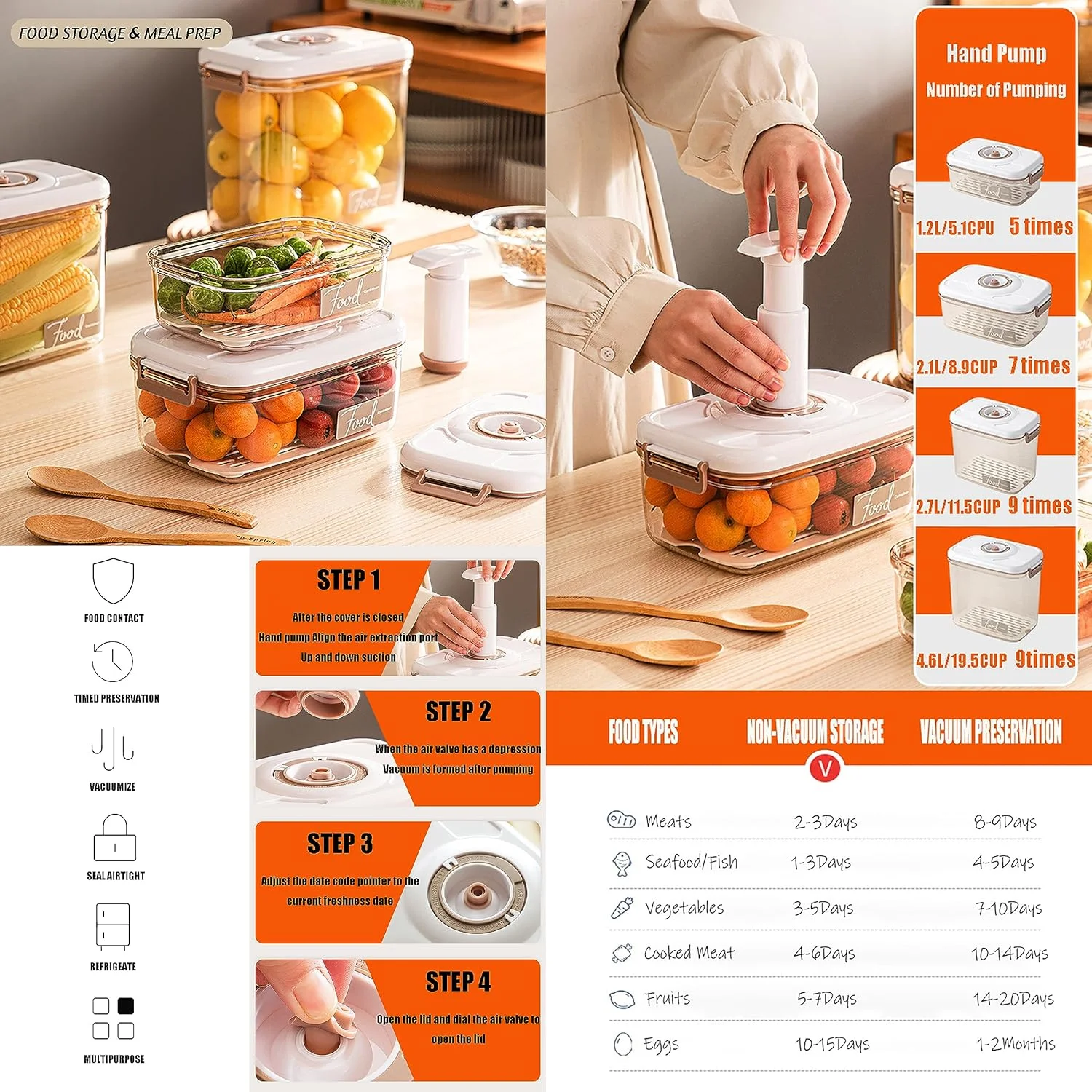 Food Vacuum     - Compatible with Green Color Vacuum Food Containers, Save Space and Money, Extend Food Shelf Life Hand tools