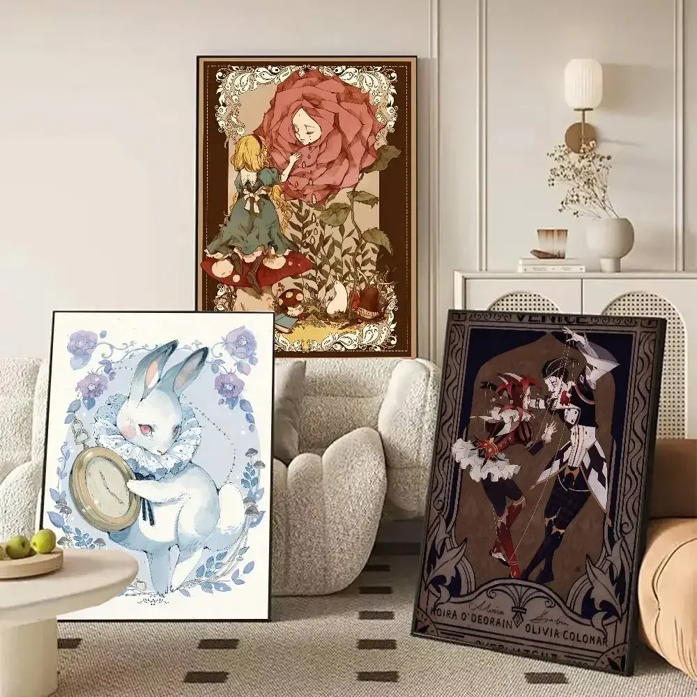 Cartoon A-Alice In Wonderland Anime Painting Calligraphy Canvas Poster: Crease Free Waterproof Durable All Space Wall Decor