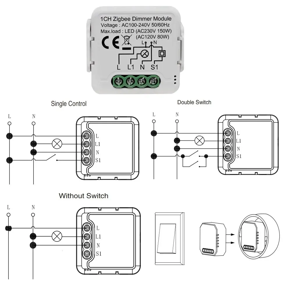 Tuya Smart Zigbee Switch Dimmer Module Dimmable 110-240V Home Automation Voice Control Work With Google /Alexa