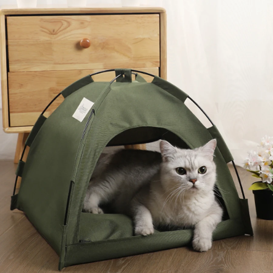 Haustierzelt, halbgeschlossenes Design, zusammengebautes, wasserdichtes und Sonnenschutz-Haustierzelt mit Kühlunterlage, geeignet für Katzen und Hunde, winddicht