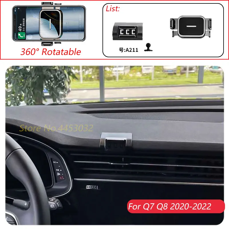 قاعدة حامل هاتف السيارة لأودي Q7 Q8 4M 2019-2023 حامل قابل للدوران يتصاعد بيد واحدة ملحقات قوس التشغيل