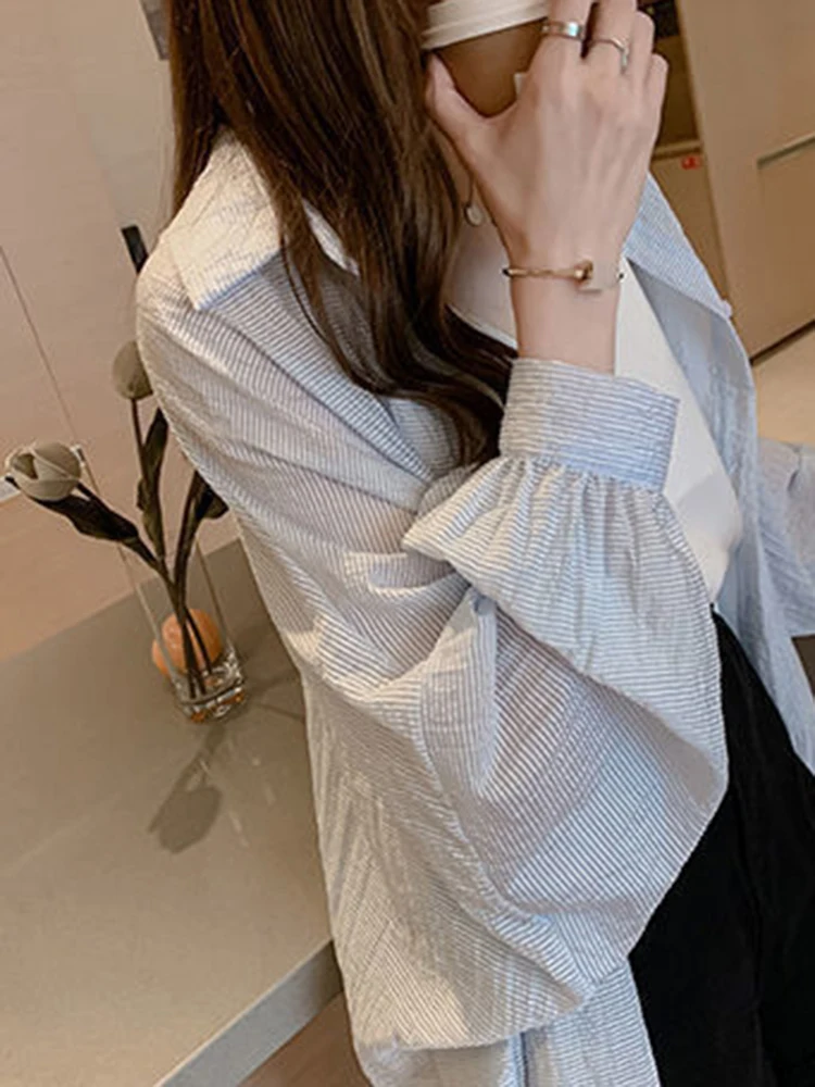 ZOKI Thin Summer Women Long Shirts Long Sleeve Loose Korean  Oversize Sun Protection Shirt Fashion Button Casual Female Tops New