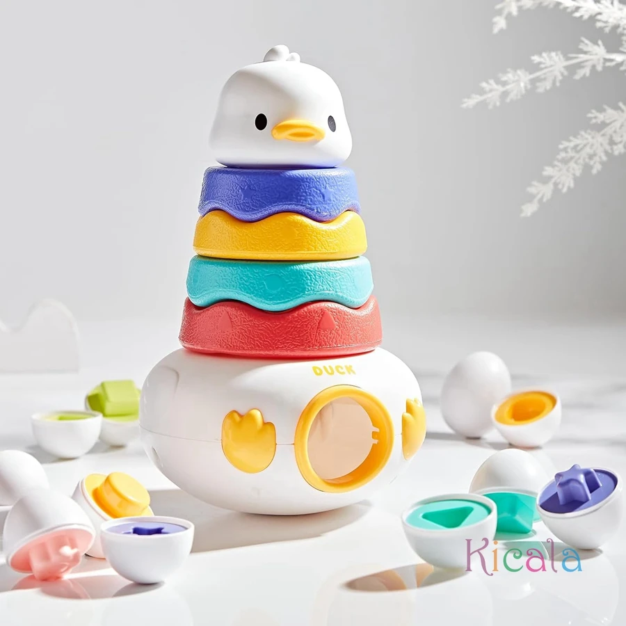 Baby-Stapelspielzeug mit Ringen, Montessori-Spielzeug, 3-in-1, passende Ostereier, Stapelturm zum Stapeln, Spiel, Lernspielzeug, Geschenke