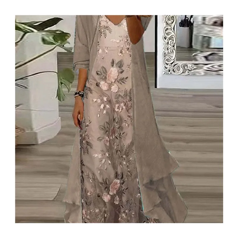 Ele Vintage besticktes Dr-Set, mittlere Taille, Polyesterfaser, regulärer Sve-langer Rock, Sommer-Basic-SLE-Zweiteiler