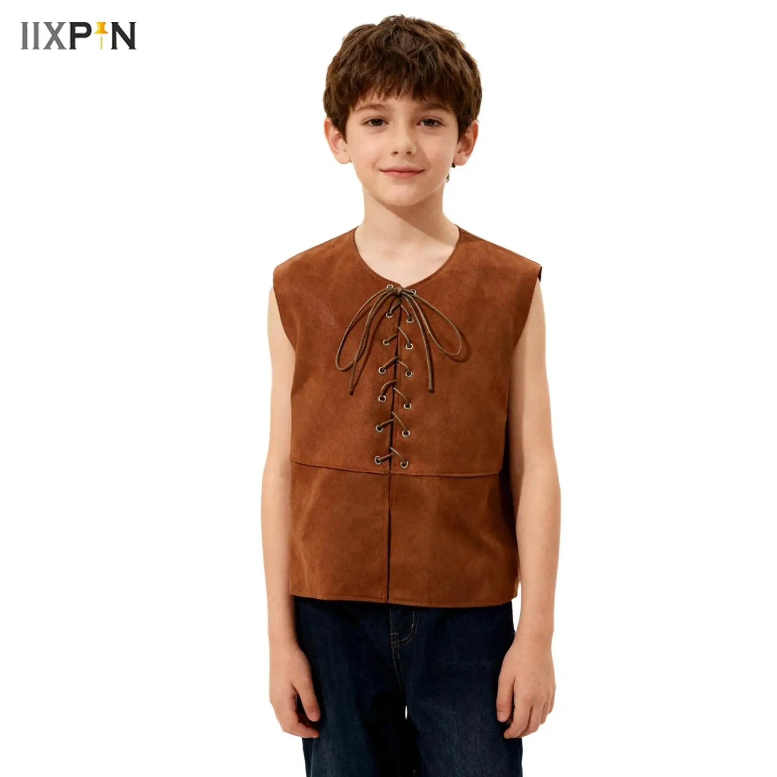 

Boys Girls Gothic Steampunk Waistcoat Medieval Renaissance Sleeveless Vest Top Halloween Carnval Party Pirate Cosplay Costume