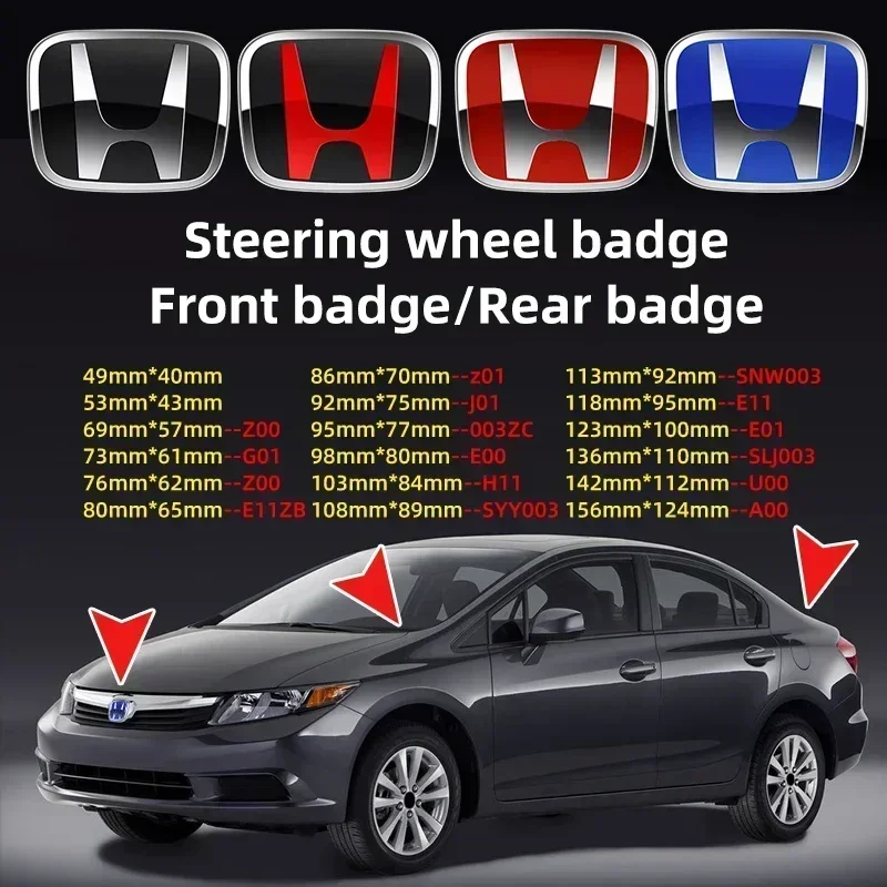 ABS Car Logo Front Grille Rear Trunk Steering Wheel Decoration Sticker Accessories For Honda Accord Civic Type-R CRV H Emblem