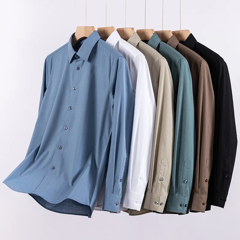 High-end Bamboo Fiber Men's Shirt Long Sleeves Slim Fit Anti-Wrinkle Camisa Social Business Office Work white shirts Men S-4XL