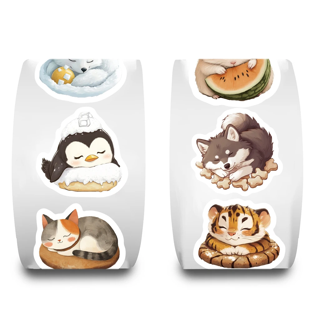 500 個かわいい眠っている動物ロールステッカーノートブック DIY 装飾スクラップブッキングスーツケース車のカップコーヒー電話ラップトップデカールギフト