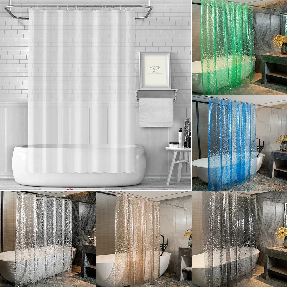 Heavy Duty Clear Shower Curtain with 12 Hooks Waterproof PEVA for Bathroom Bathtub Plastic Bathroom Accessaries Cortina De Ducha