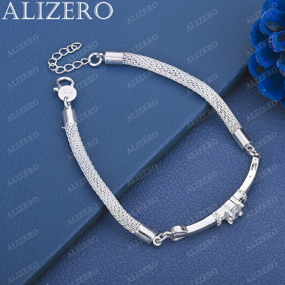 

ALIZERO 925 Sterling Silver AAA Zircon Snake Bone Chain Bracelet Wedding Engagement Party Fashion Jewelry Gifts