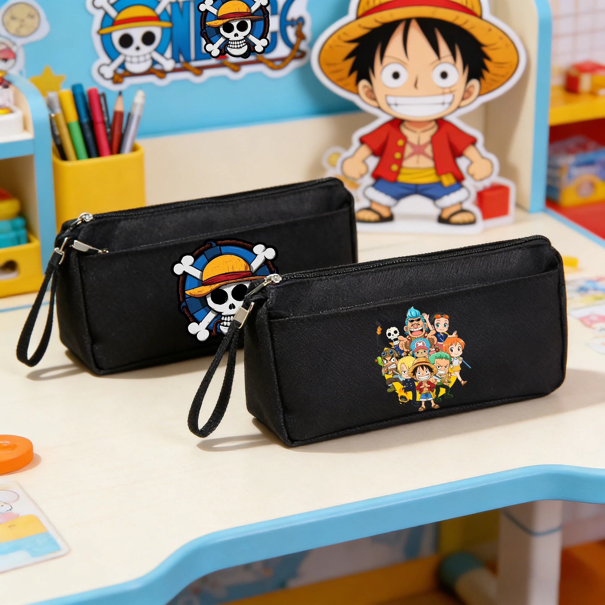 

Ones Piece Anime Pencil Case Boys Student School Double Layer Portable Oxford Simple Kids Cute Large Capacity Canvas Pencil Bags