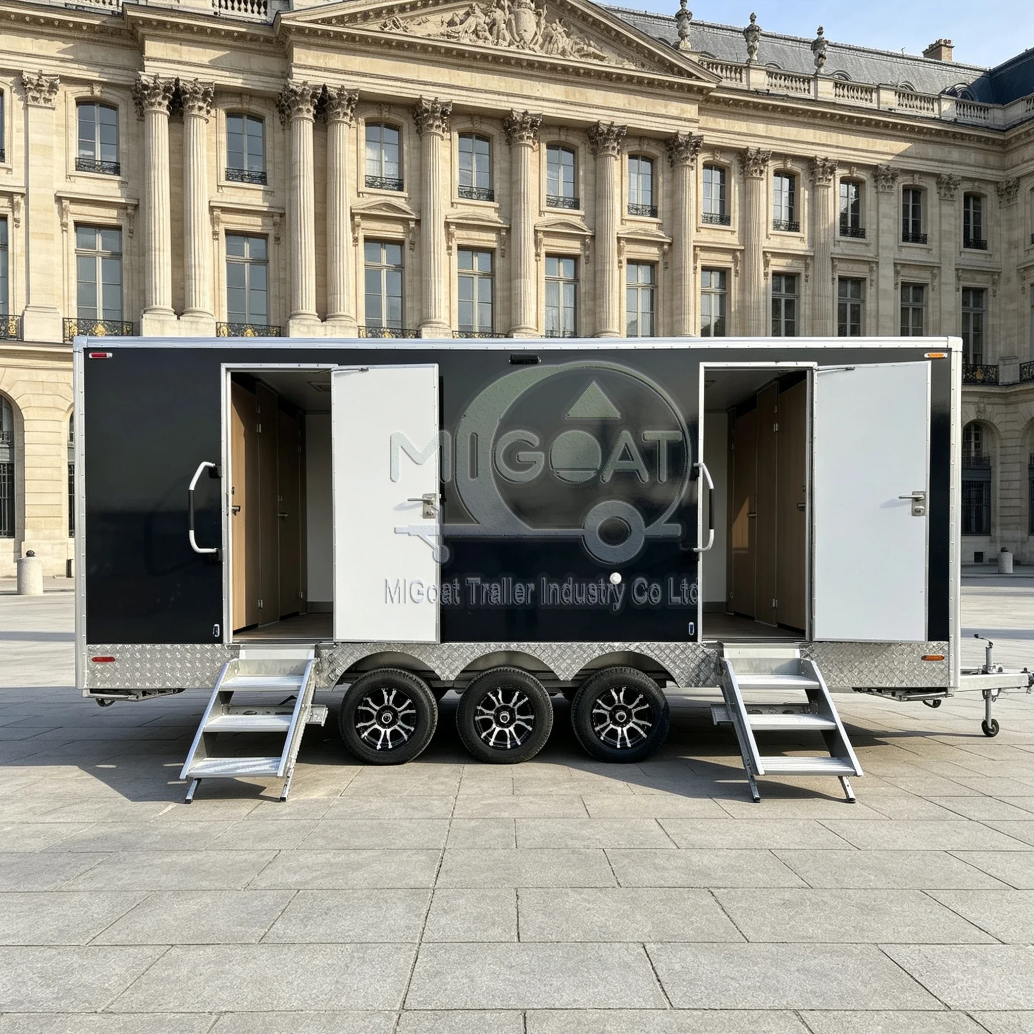 Luxury Mobile Toilet Trailer Triple Axle Multi Stall VIP Restroom With Double Sink Vanity For Wedding High-end Events