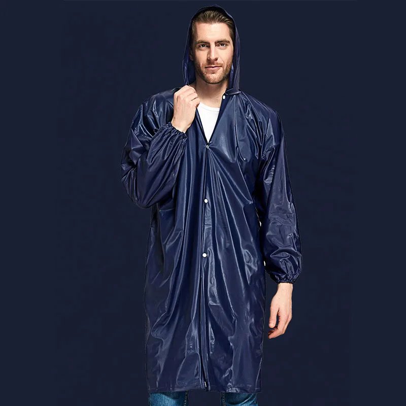 Thicken PVC Men\'s Motorcycle Waterproof Long Rain Poncho Women One Piece Raincoat Overalls Hooded for Outdoor Hiking Travelling