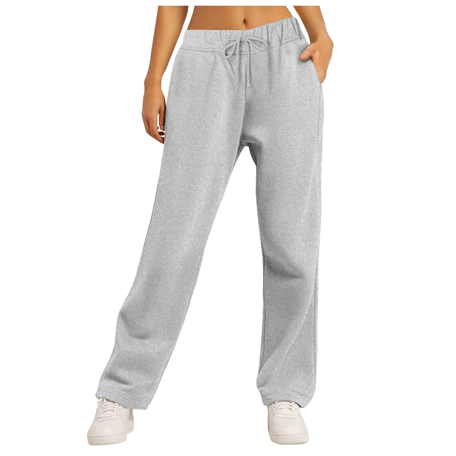 Fashionable women's solid color casual sports pants, versatile for outdoor travel and camping, wide leg straight leg pants