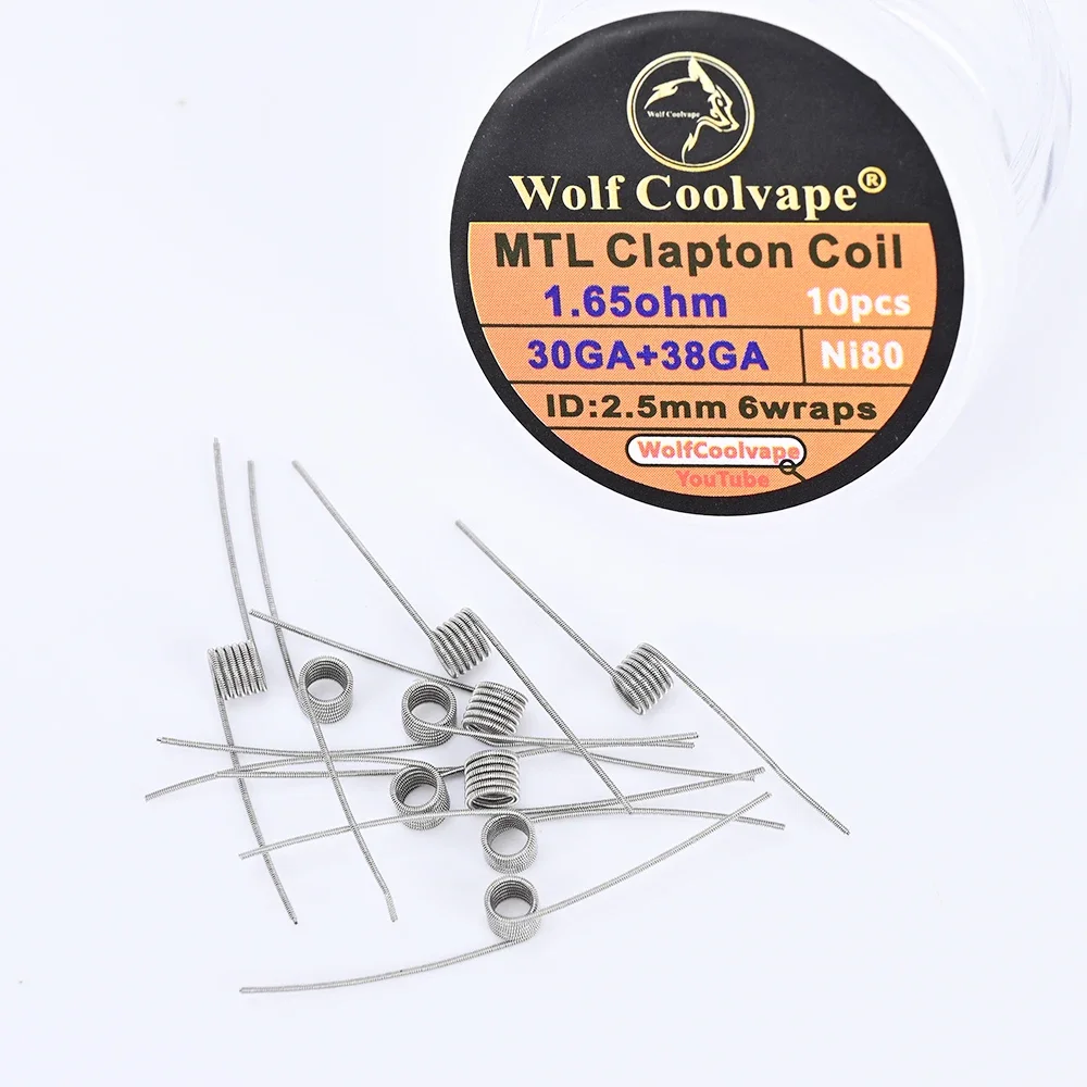 10 sztuk/pudło wolfcoolvape MTL Clapton cewka 1.65ohm 30GA + 38GA Ni80 materiał dla vape rda rta