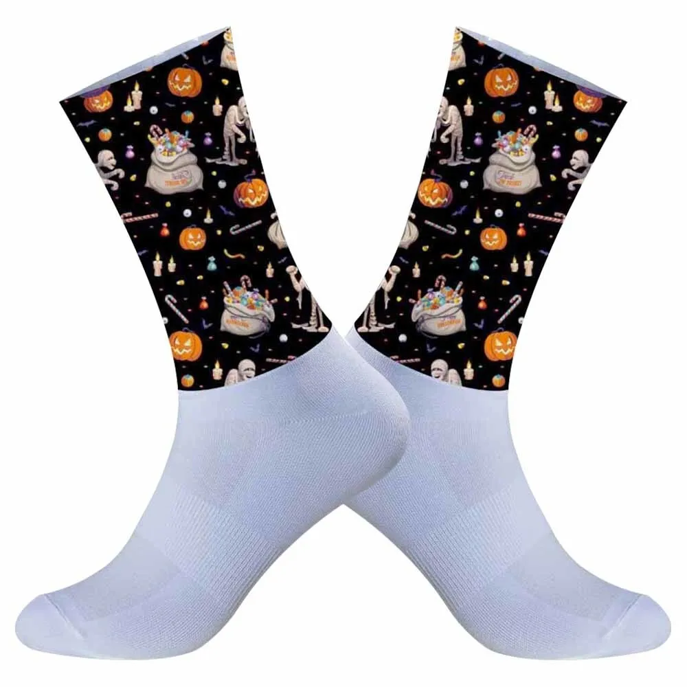 2024 New Non-Slip Seamless Silicone Running Sports Road Bike Socks Ice cream bunny Striped Cycling Socks Christmas socks