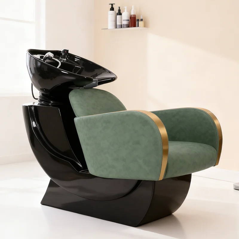 Modern Design Barbershop Furniture Ceramic Bowl Washing Chair Luxury Head Treatment Hair Shampoo Chair for Sale