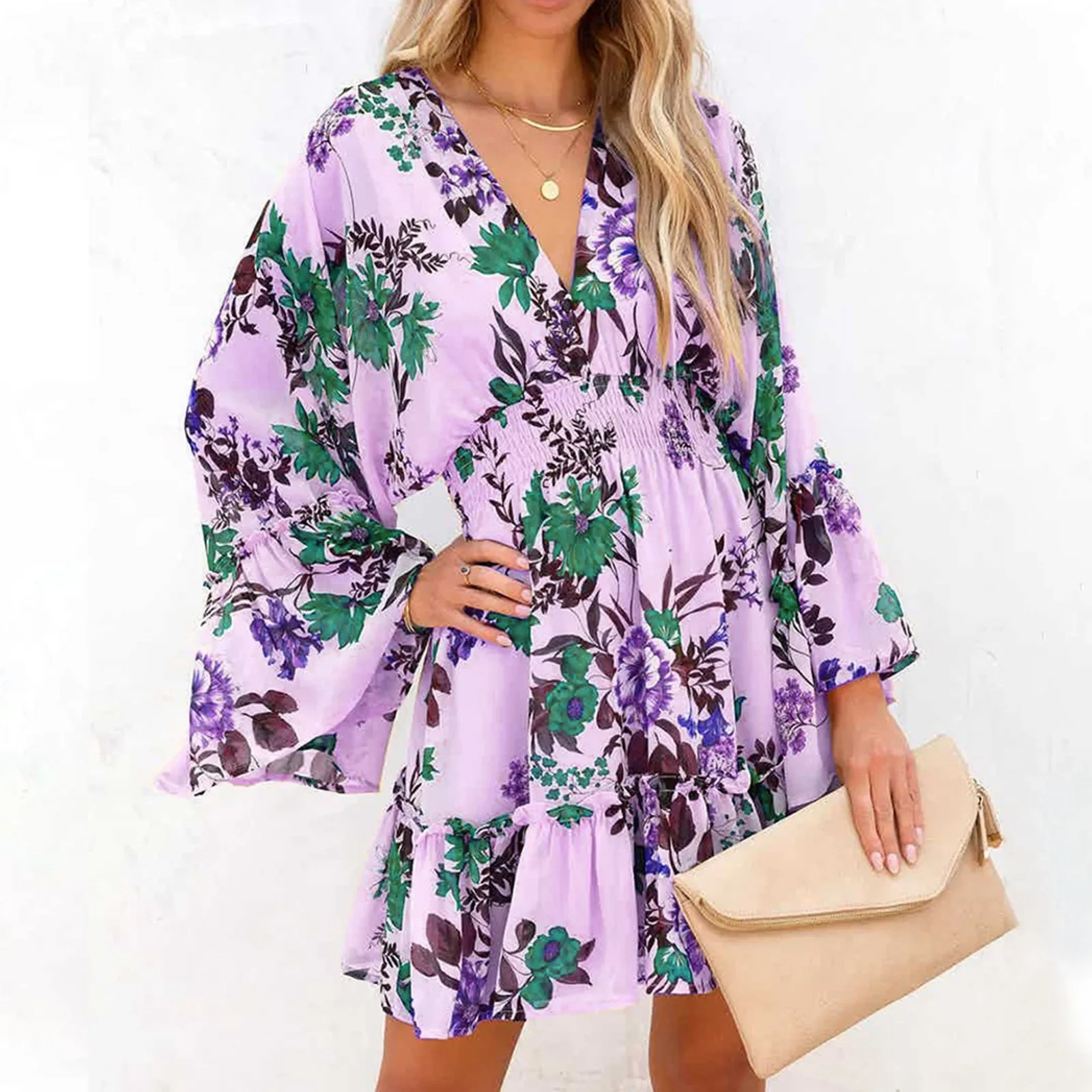 Dames Mode Jurk Met Bloemenprint Lange Mouwen Rok Met Ruches Vintage Losse Jurk 2024 Zomer Hot Selling Lente Prinses Vestido