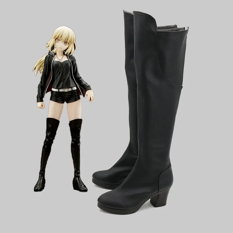 FGO Alter Cosplay Shoes Saber Cosplay Sexy Black Over Knee Boots Accessories Halloween Carnival Thigh High Boots Custom Made