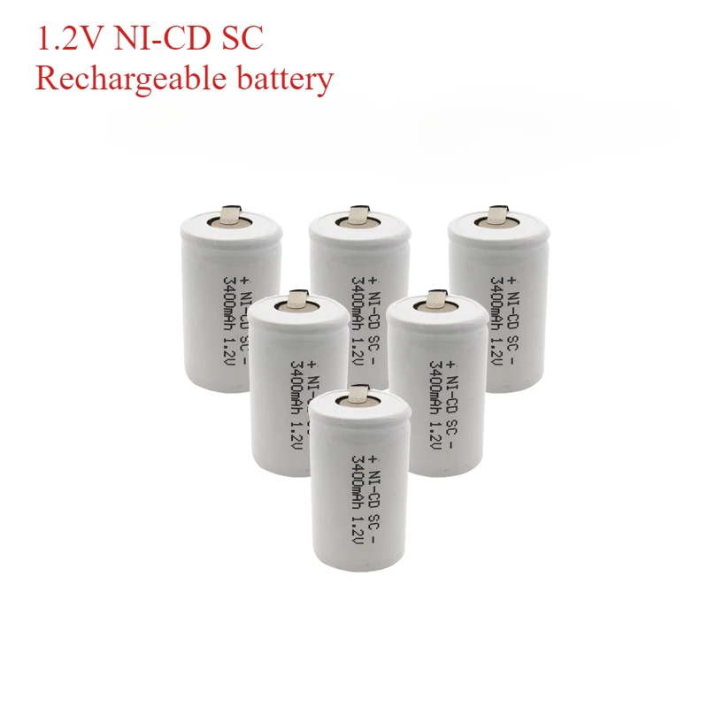 

4/6pcs SC 1.2V 3400mAh Rechargeable Battery Sc Sub C Ni-cd Cell Batteries with Welding Tabs for Electric Drill Screwdriver