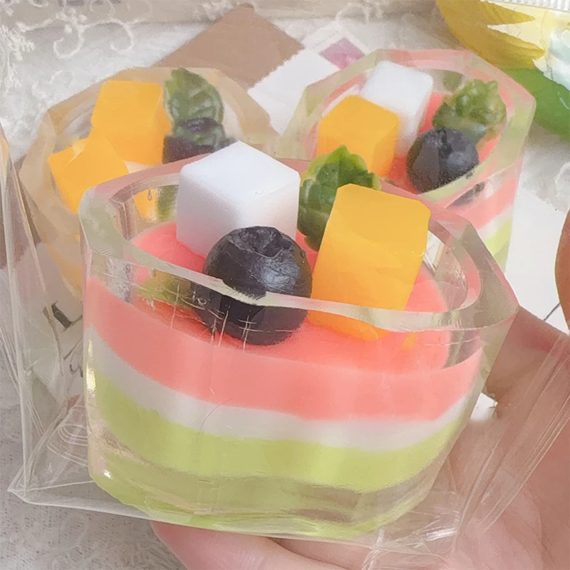 Idea de regalo para niña: Taza de té de la leche de sandía/mango de una pieza, juguete divertido de postre de imitación de TPR suave