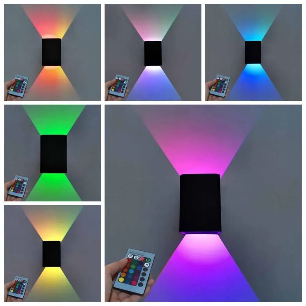 

Dimmable Led Wall Lights Square Multicolor Bedside Light With Remote Control Smiple Up Down Lamp Wall KTV Bar Bedroom