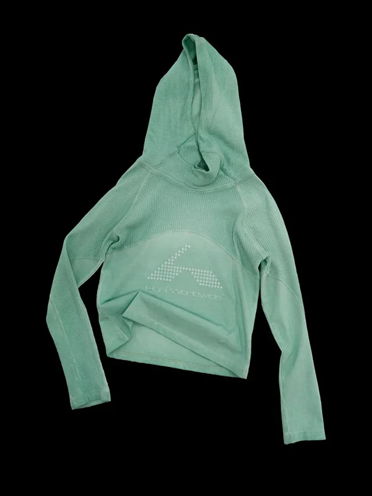 Winter Women Y2K Streetwear Mint Green Hooded Long Sleeve Slim Fit Lightweight Breathable Pullover Top Casual Sports Hoodie Wear - view 5