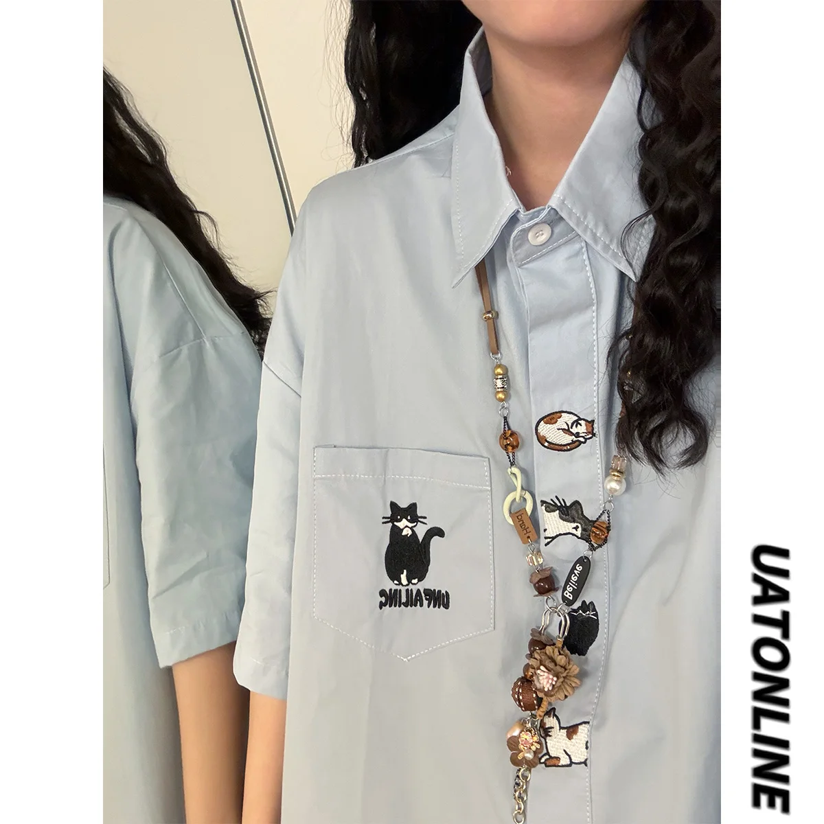 

UATONLINE2025 Summer New Retro Japanese Sle Embroidery ort Sve Women's irt Street Sle Loose Fit Regular Length