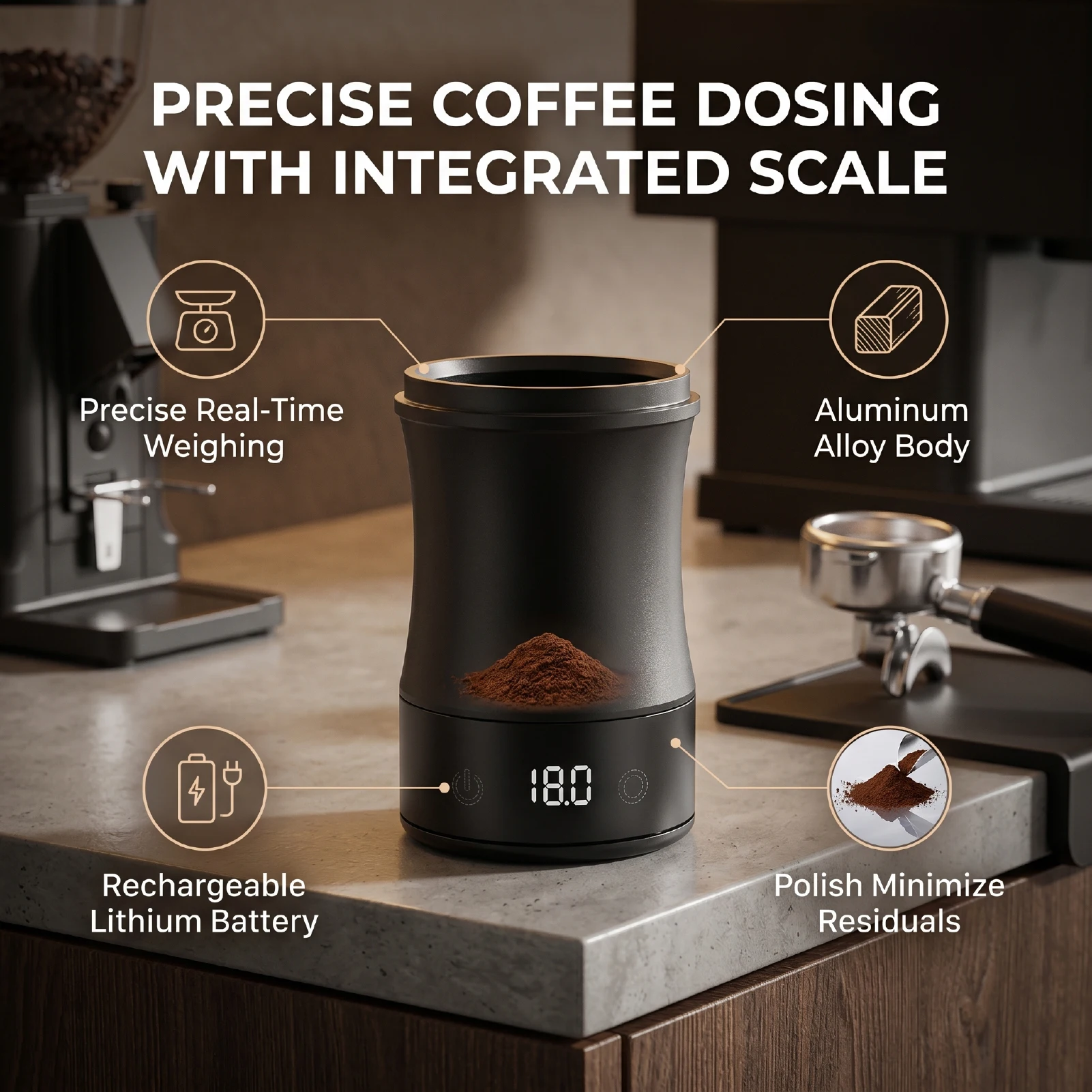 Coffee Bean Weighing Cup Digital Coffee Dosing Cup with Scale Rechargeable Portable Coffee Bean Weighing Cup with LED Display