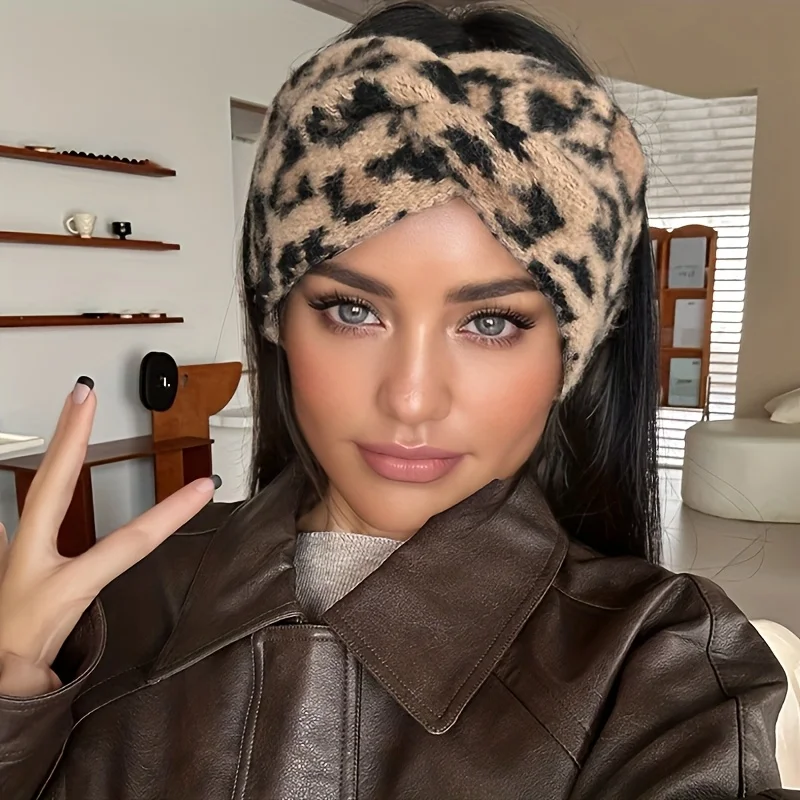 

1 шт., женская винтажная повязка на голову с леопардовым принтом, толстая теплая зимняя повязка для волос, мягкая регулируемая повязка для фитнеса, США, на открытом воздухе, Рождество, День Святого Валентина