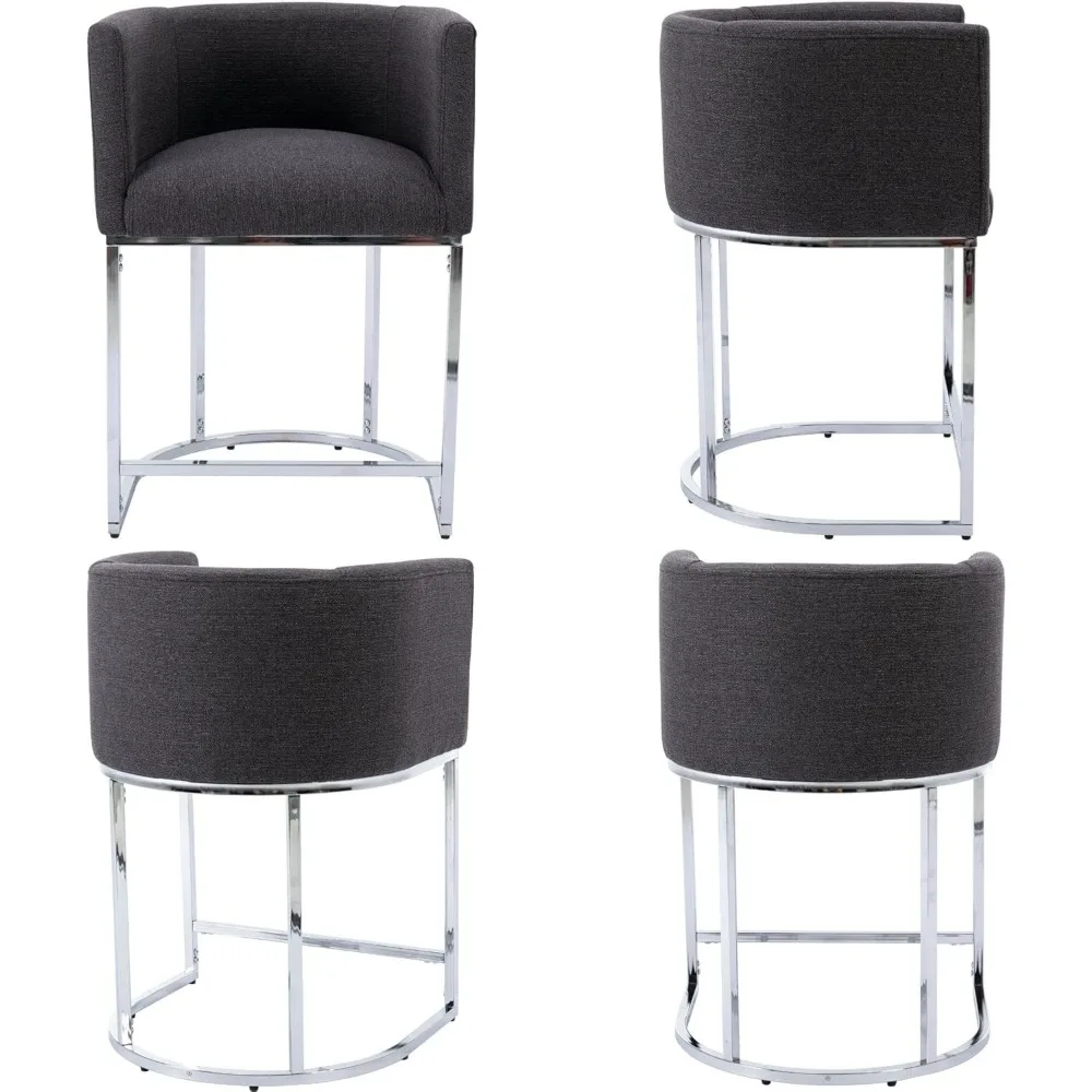 Tapicerowane stołki barowe o wysokości blatu, 24 krzesła do wyspy kuchennej z chromowaną metalową ramą do nowoczesnej jadalni