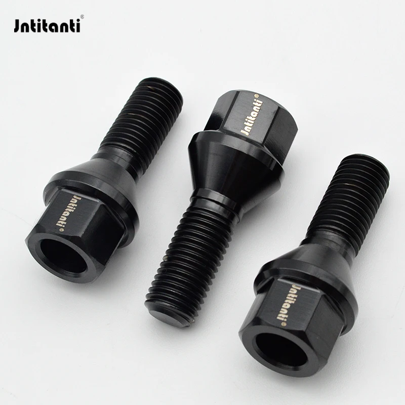 Jntitanti (16+4+1)pcs M14*1.5*28-45mm 60 Degree Cone Seat Gr.5 titanium Car Wheel bolt titanium Bolt for refitted VW AUDI etc