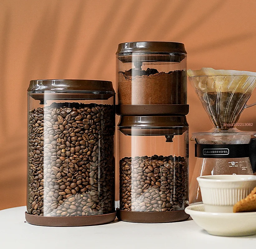 One-button Exhaust Glass Coffee Bean Storage Powder Sealed Kitchen Fresh-keeping