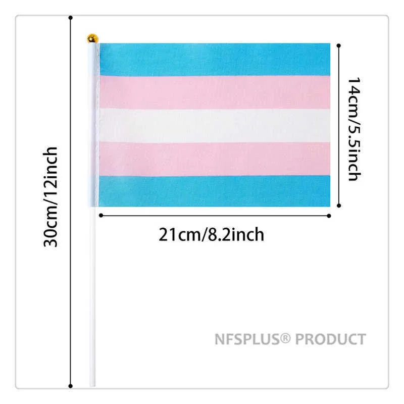10 Pack Transgender Flag LGBT Trans Pride 14x21cm Mini HandHeld Rainbow Flags Plastic Flagpoles Home Party Decoration Parades