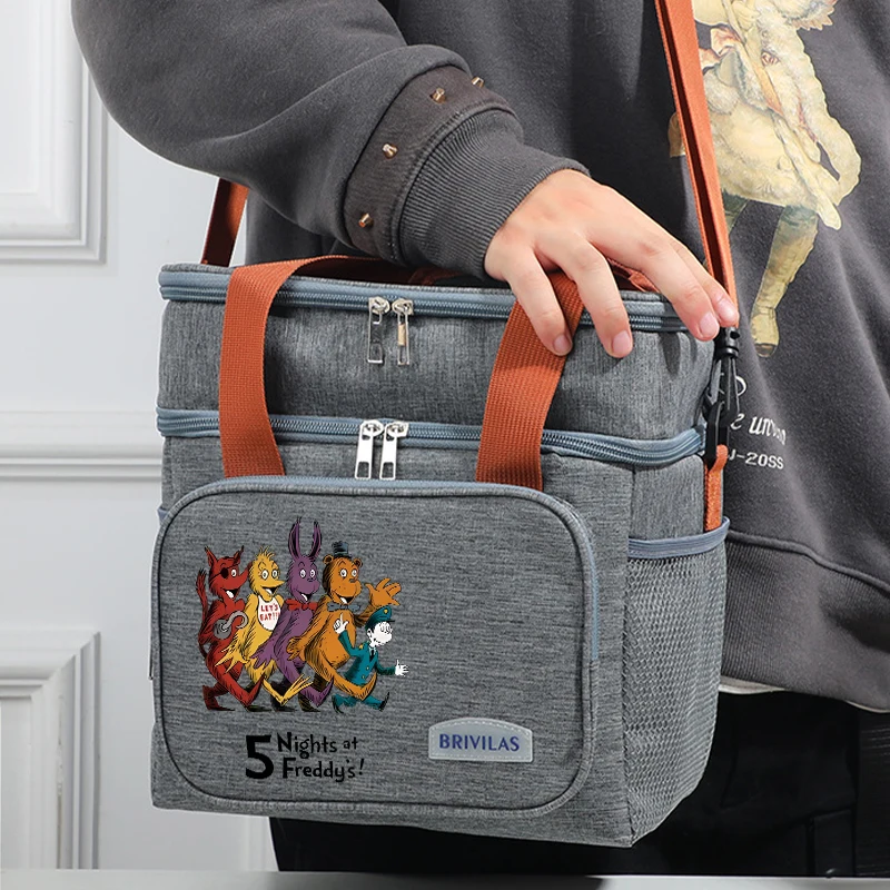 Fnafs طبقة مزدوجة حقيبة الغداء سعة كبيرة مانعة للتسرب حقيبة عزل صبي فتاة أنيمي حقيبة يد موضة الطازجة حفظ حقيبة هدية