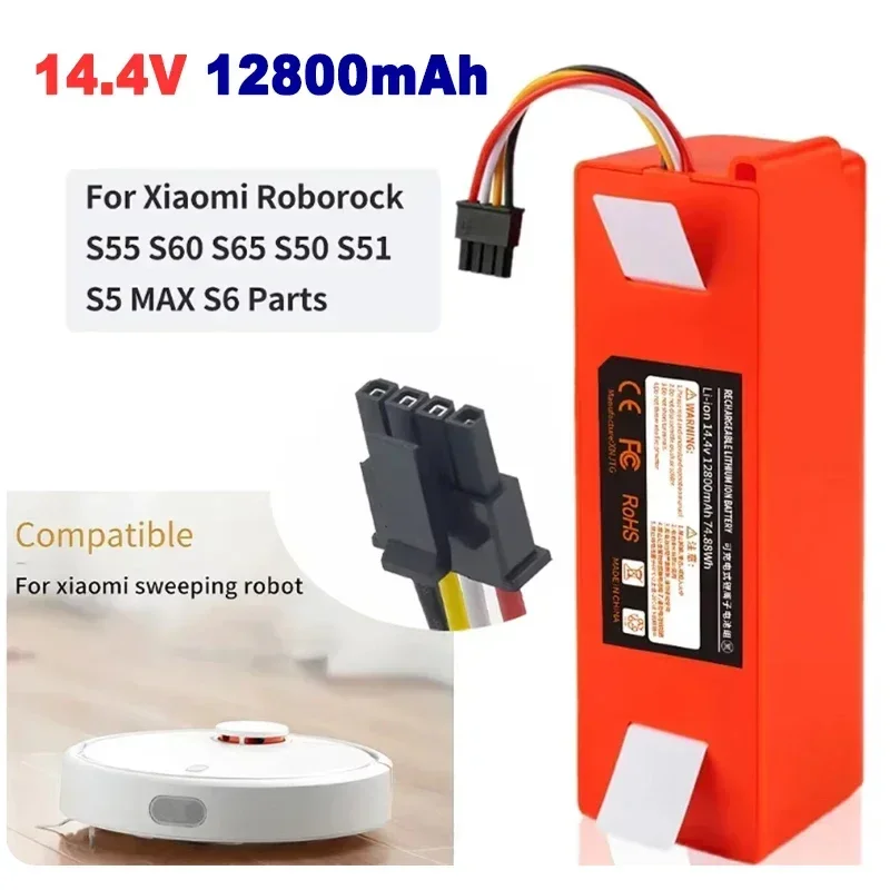 

Аккумулятор roborock s50, 12800 мАч, 14,4 В, brr 2p4s 5200d, оригинальный аккумулятор для Xiaomi Robot Roborock S50 S51 S55 T60, запасные аксессуары