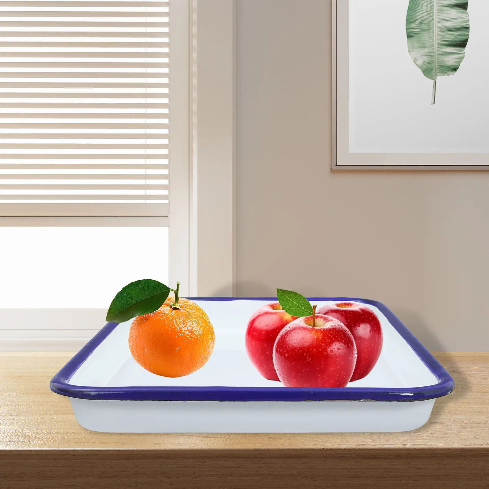 

White Enamel Rectangular Serving Tray Smooth Scratch-Resistant Kitchen Fruit Bread Snack Dinner Platter Appetizer