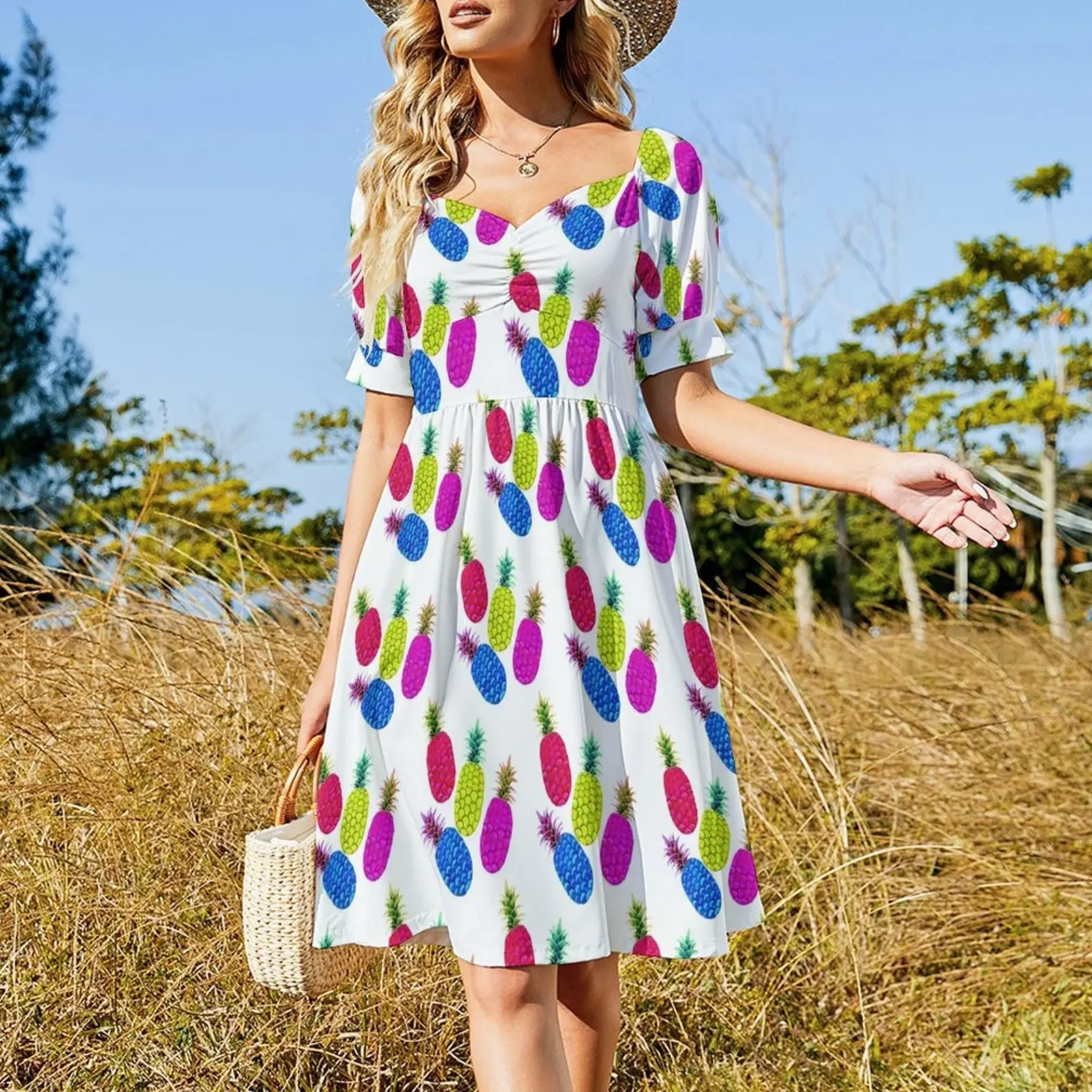 Pineapple Pattern Vibrant Candy Sleeveless Dress loose women's dress women evening dress