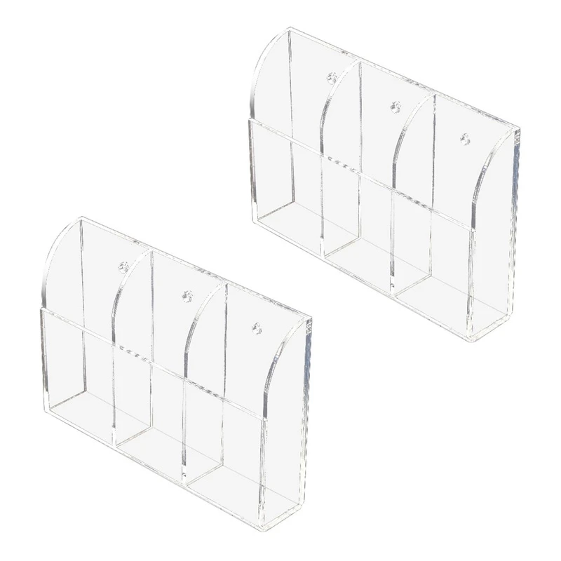 2X Clear Acrylic Remote Control Holder Wall Mount Media Organizer Storage Box (Three Compartments)