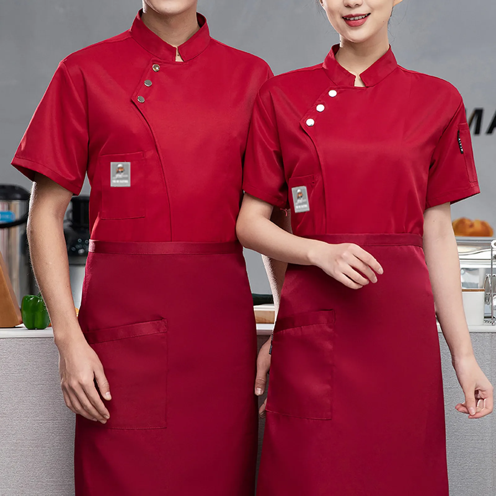 Unisex Chef Uniform Kitchen Hotel Cafe Work Clothes Short Sleeve Shirt Restaurant Uniform Single-breasted Tops For Man Women