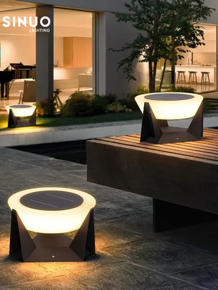Poste solaire lumière extérieure colonne pilier lumière 3000K IP65 jardin paysage éclairage pour Patio clôture capuchon pont Surface plate luminaires