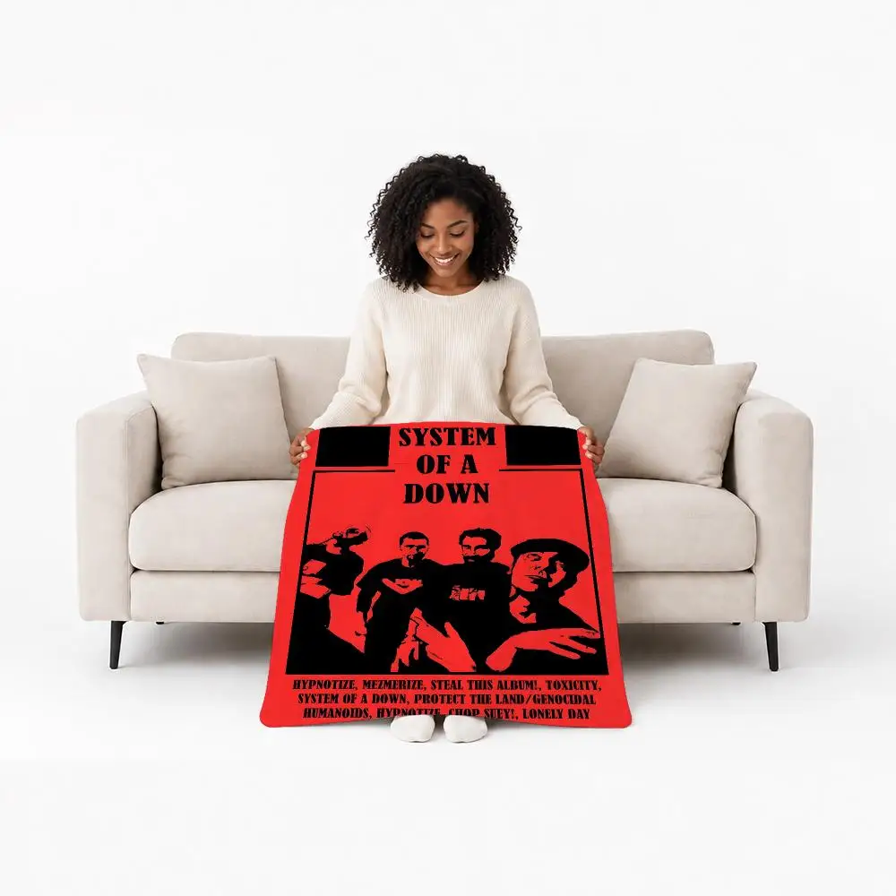 Rock Band System of a Down Throw Custom Printed Flannel Fleece Blanket for Sofa Bed Office Travel & Camping